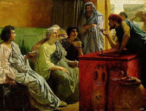 Lawrence Alma-Tadema’s painting The Wine Shop, depicting a Roman wine bar in Pompeii